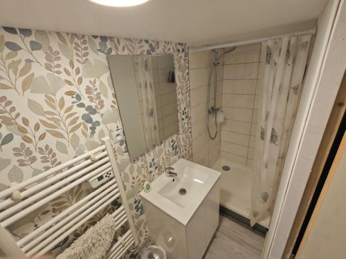 a bathroom with a sink and a toilet and a shower at Chambre à louer in Bonnétable