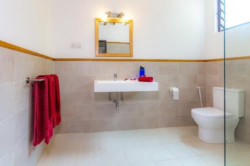 a bathroom with a toilet and a sink and a mirror at Empiris Lodge in Sekenani