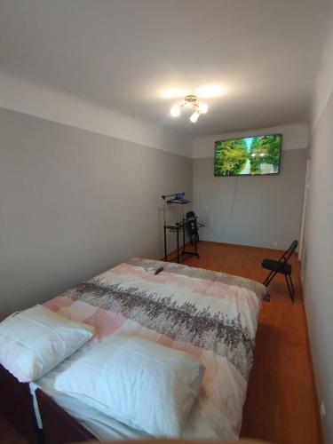 a bedroom with a bed with two pillows on it at Airport 24h in Chişinău