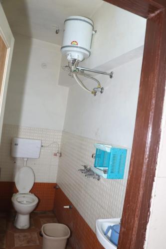 a bathroom with a toilet and a sink and a light at Hotel Indian Lemon Tree in Jīnd