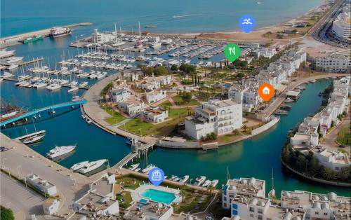 an aerial view of a marina with boats at Dar Aicha Marina Hammamet Sud in Hammamet