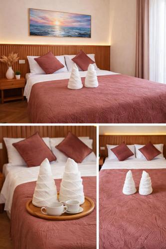 two pictures of a hotel room with two beds at RV3 TRANSIENT HOUSE in Angeles