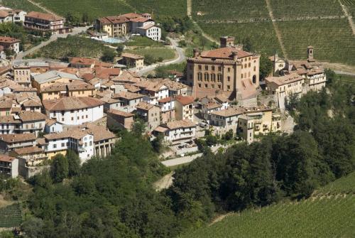 バローロにあるAgriturismo La Terrazza sul Boscoの丘の上の町の空中