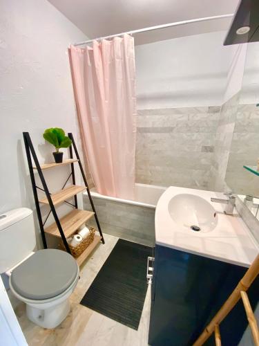 a bathroom with a sink and a toilet and a shower at appartement T2 cabine cap d'agde in Cap d'Agde