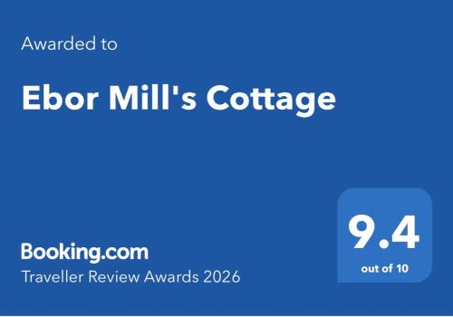 a blue background with the text elder mills coffee at Ebor Mill's Cottage in Haworth
