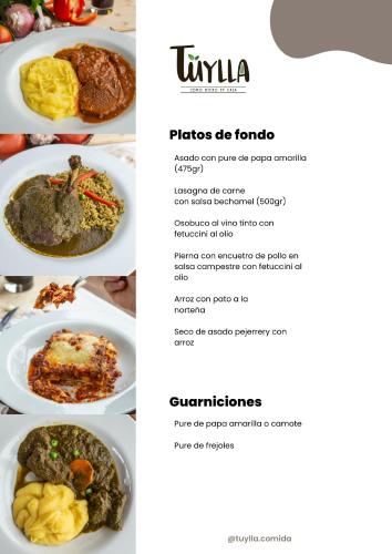 a page of a menu for a restaurant with food at Bungalows de Casa Verde in Mala