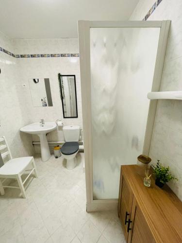 a bathroom with a toilet and a sink at Les Pins Marins, Proche plages in Saint-Jean-de-Monts