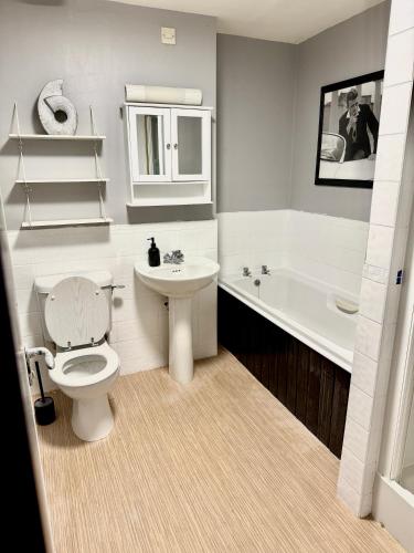 a bathroom with a toilet and a sink and a tub at Ebrington apartment central in Clooney Park