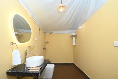 a bathroom with a sink and a mirror at Baghin Resort in Khilchipur