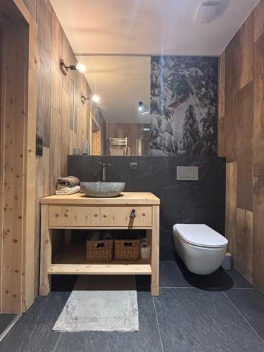 a bathroom with a sink and a toilet at Útulný apartmán Vitkovice in Vítkovice