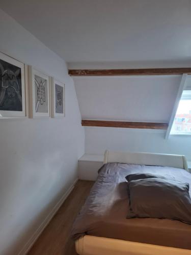 ein Schlafzimmer mit einem Bett in der Ecke des Zimmers in der Unterkunft markt 1 in Biervliet