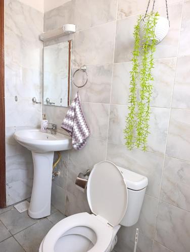 a bathroom with a toilet and a sink at Cosmic home in Thika