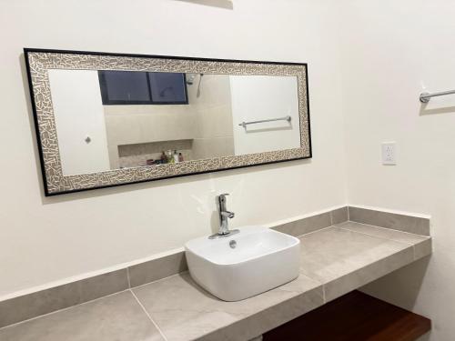 a bathroom with a sink and a mirror at Casa completa , dos Habitaciones con baño en cada cuarto in Mérida