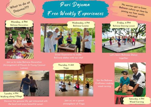 a collage of photos of people participating in a funocity event at Puri Dajuma Beach Eco-Resort & Spa in Pulukan