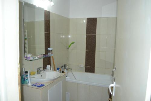 un baño con lavabo y bañera en Central Apartment 2, en Timisoara