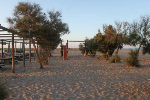 an empty beach with trees and a swing set at Mi Apartamento en el Delta del Ebro in Deltebre