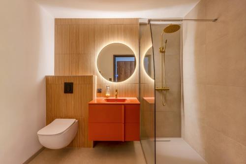 a bathroom with a toilet and a sink and a shower at Slate at Max, Luxury in Mulhouse, Air Conditionné in Mulhouse