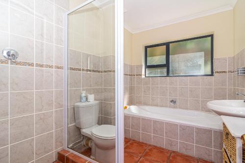 a bathroom with a toilet and a sink at High Tide Seafront at Franskraal in Franskraalstrand