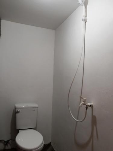 a bathroom with a toilet with a shower hose at C and C Place in San Vicente