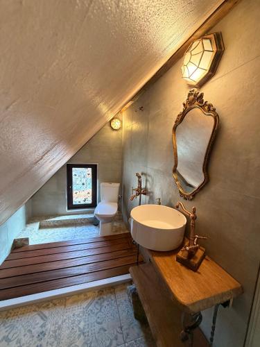 a bathroom with a sink and a mirror on the wall at Happy House Progled in Progled