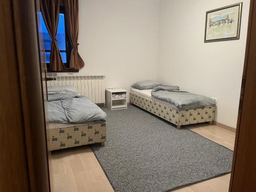 a room with two beds and a window at Grand Panorama Apartment in Fojnica