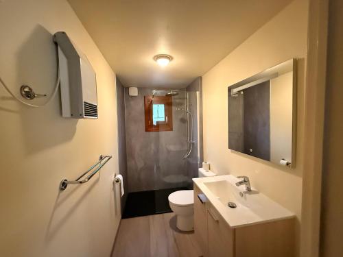 a bathroom with a sink and a toilet and a shower at Le Renard - Oignies 50 in Petit Mesnil