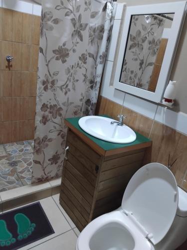 a bathroom with a sink and a toilet and a shower at Hotel Ejecutivo VIP, La Paz in La Paz