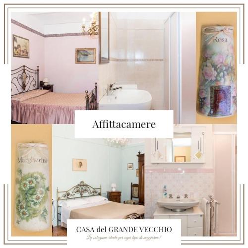a collage of pictures of a bathroom and a bedroom at Casa del Grande Vecchio 2 in Airasca