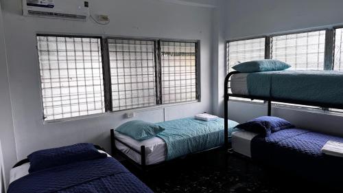 a room with two bunk beds and three windows at Peace N' Green - APARTMENTS - Doleguita in David