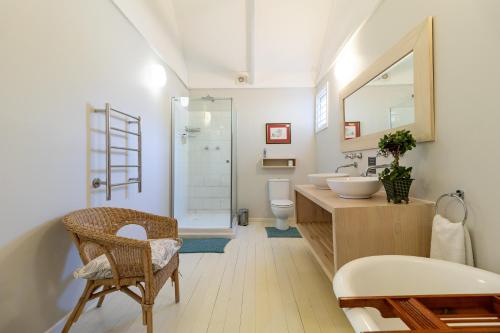 a bathroom with a sink and a mirror at Five Mountains Guest Farm & Spa in Wellington