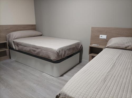 ein Zimmer mit zwei Betten in einem Zimmer in der Unterkunft Hotel Balfagón in Calanda