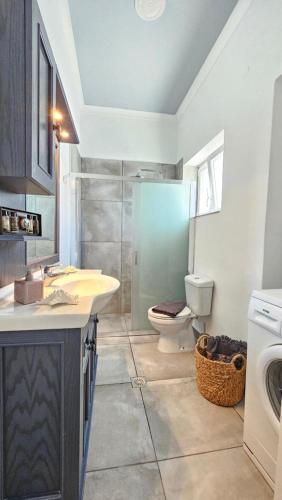 a bathroom with a sink and a toilet and a shower at Plaka View Nest in Plaka Milou