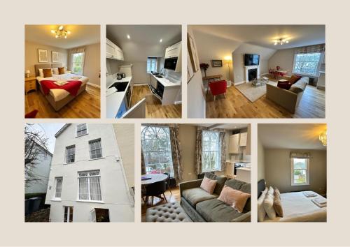 a collage of photos of a living room and a house at Queens Terrace Apartments in Exeter