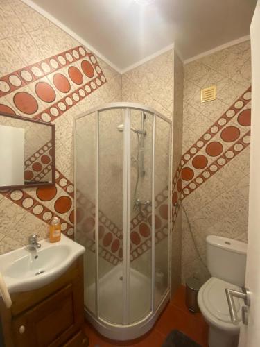 a bathroom with a shower and a sink at Centro Da Vila in Lourinhã