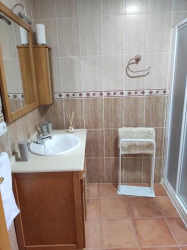 a bathroom with a sink and a shower at El refugio de Águeda in Gorafe
