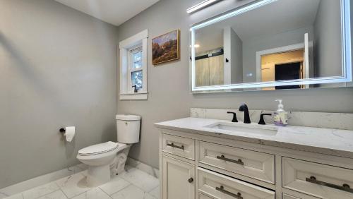 a bathroom with a toilet and a sink and a mirror at Luxury New House 6B4B in Arlington
