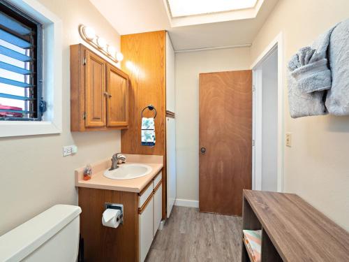 a bathroom with a sink and a toilet at #04 Black Sand Beach Condo in Pahala