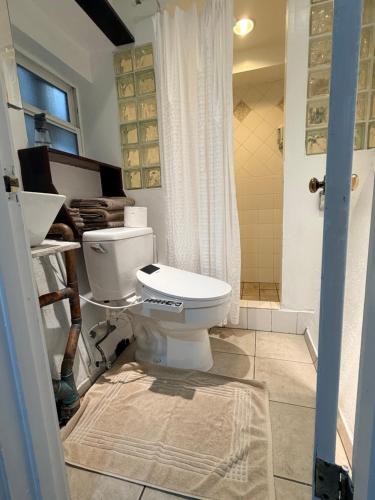 a bathroom with a toilet and a shower at Private Studio in an Edwardian Town Home in San Francisco