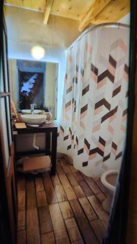 a bathroom with a sink and a toilet at Piccolo Casa de playa La caleta in Mar de Cobo