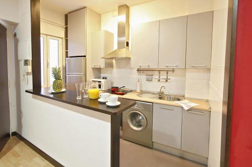 a kitchen with a sink and a washing machine at Apartamentos El Tiempo Madrid in Madrid