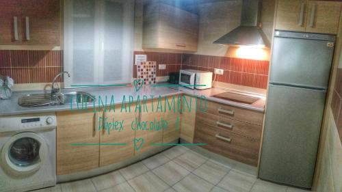 a kitchen with a refrigerator and a dishwasher in it at Apartamentos Alcazar de Baeza in Baeza