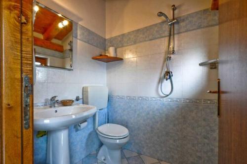 a bathroom with a toilet and a sink and a shower at Su Ghindalu Guesthouse in Villanova Monteleone