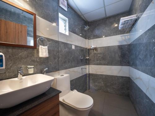 a bathroom with a sink and a toilet at Boulevard Premium Luxury Hotel in Munnar