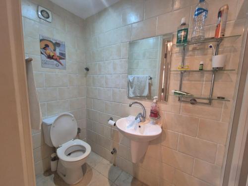 a bathroom with a toilet and a sink at K31 Peaceful 2 Bedrooms Nile Resort Flat in Luxor in Luxor