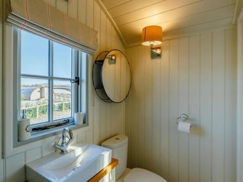 a bathroom with a sink and a toilet and a window at 1 Bed in Rhayader oc-90277 in Saint Harmon