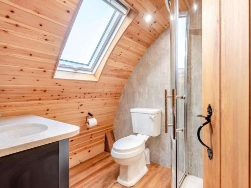 a bathroom with a toilet and a sink and a window at 2 Bed in Rhayader oc-90279 in Saint Harmon