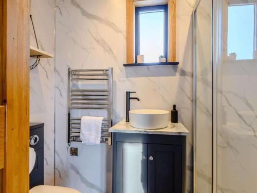a bathroom with a sink and a shower at 1 Bed in Rhayader oc-90278 in Saint Harmon