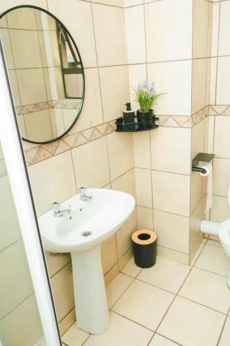 a bathroom with a sink and a mirror at The Prestige Studio in Bloemfontein