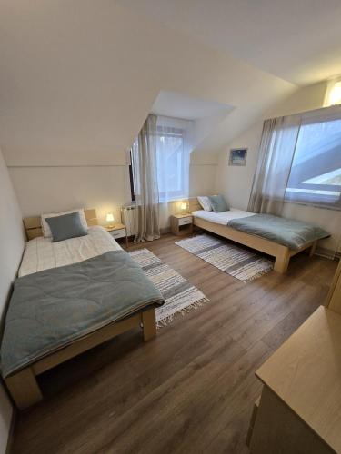 a bedroom with two beds and a window at Bella Vista in Stažnjevci