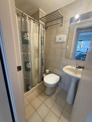 a small bathroom with a toilet and a sink at Residence Punta del Este 107 in Punta del Este